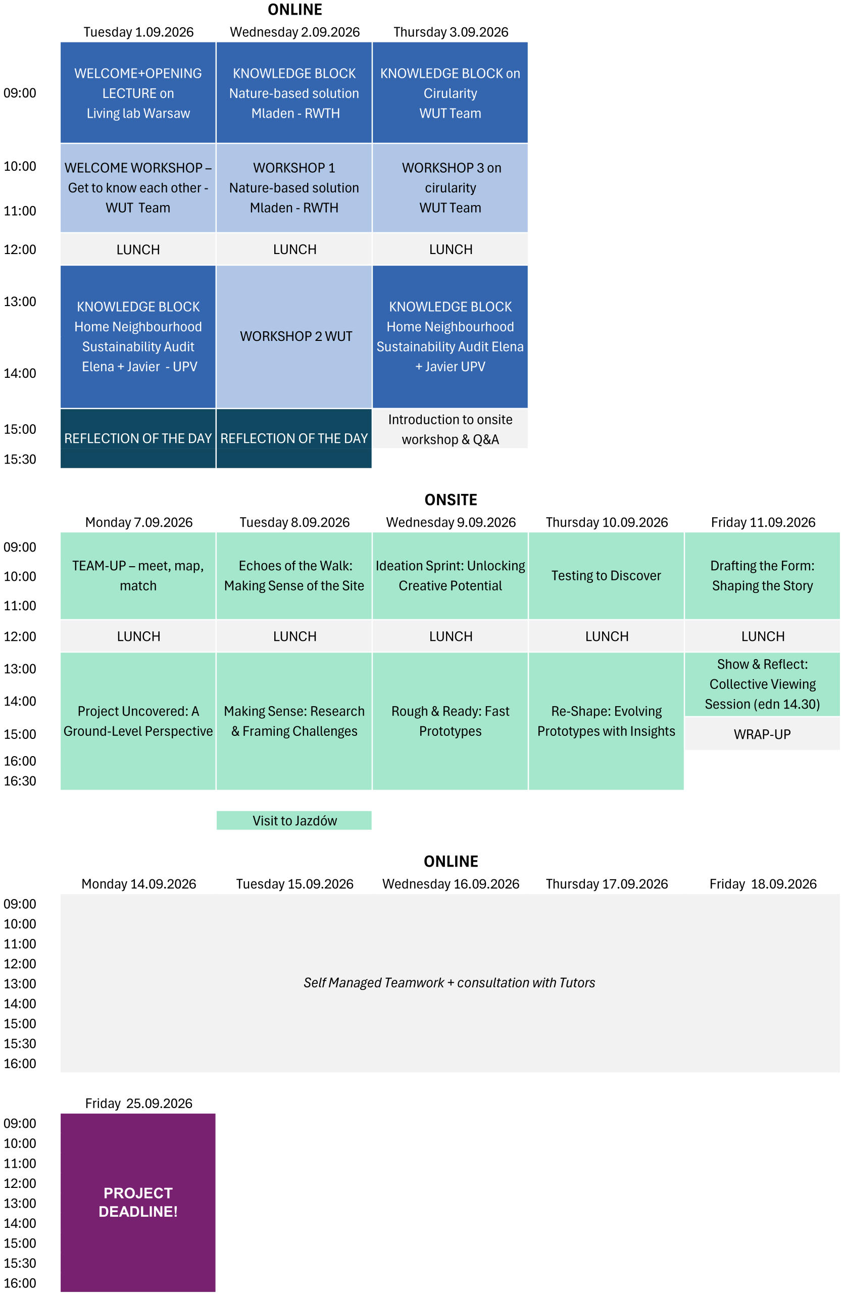Summer School 2026 Schedule