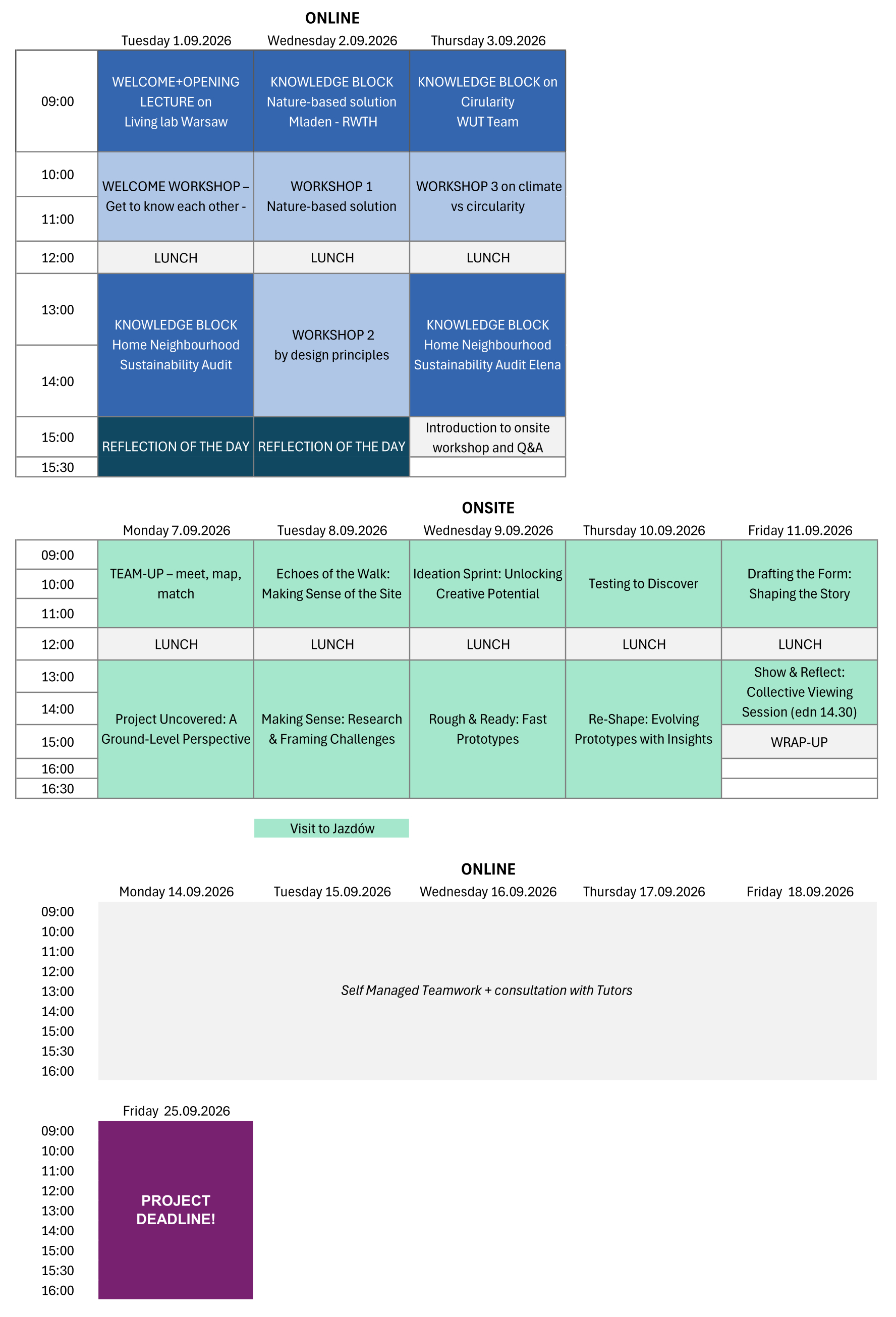 Summer School 2026 Schedule